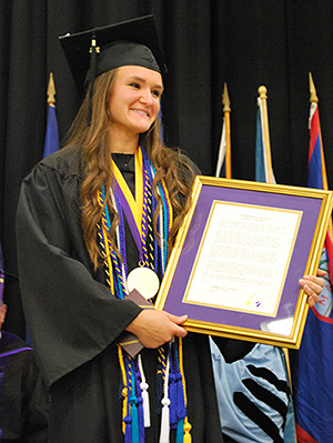 Katelyn Haydett awarded the bronze Pilgrim Medal by Defiance College