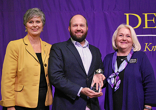 D C President Mankey with guest speaker Jeremy Ball and Dean of the McMaster School Mary Ann Studer