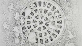 pencil drawing of decorative wheel with plants