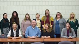 8 social work students, 2 executive directors from the Sanctuary shelter, and Professor Alesia Yakos-Brown