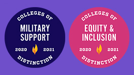 colleges of distinction badges for military support and equity & inclusion
