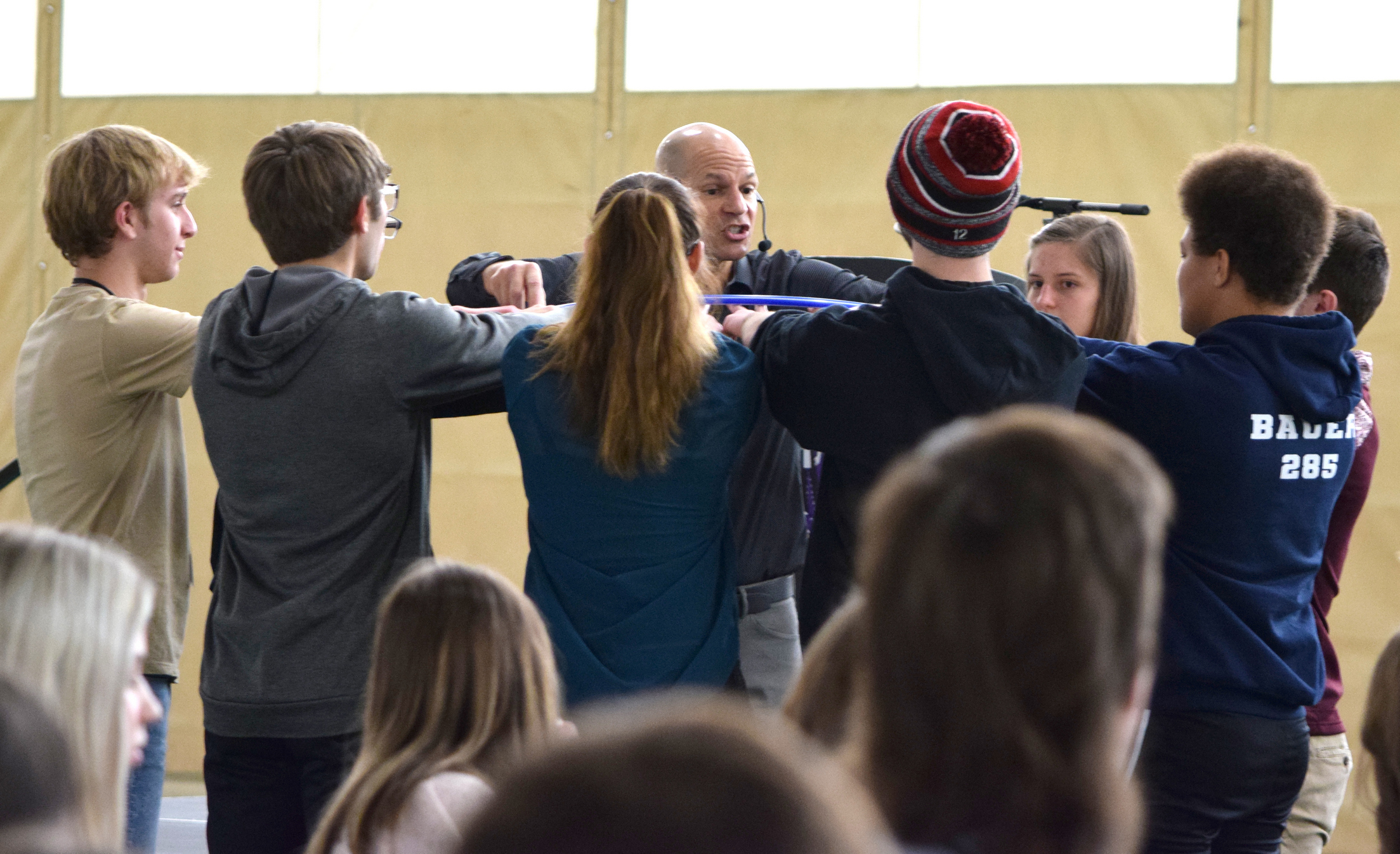 Speaker Ted Wiese interacts with a group of high school students at the 33rd Annual NWO Leadership Conference