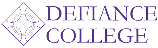 Defiance College logo with a geometric purple emblem on the left and the words Defiance College in uppercase purple letters on the right.