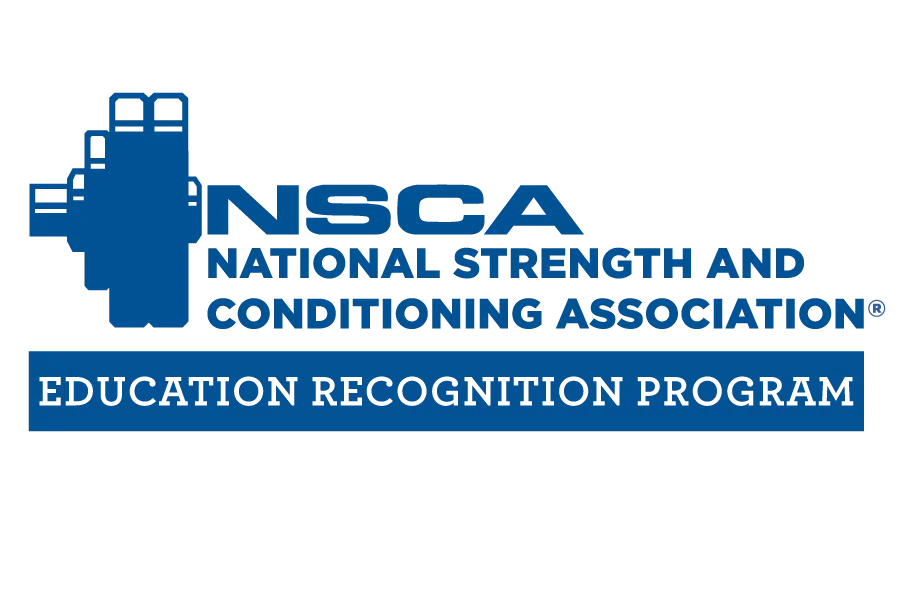 Blue NSCA (National Strength and Conditioning Association) logo with text: National Strength and Conditioning Association Education Recognition Program on a white background.